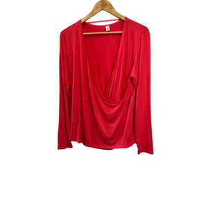 JOE FRESH Coral Long Sleeve Deep V Neck Casual Tee Shirt M